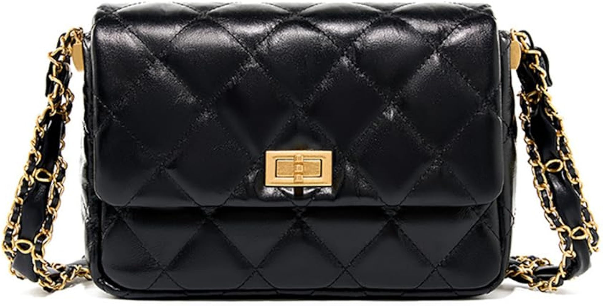 Bolso cruzado acolchado vintage con correa de cadena, hebilla de moda, bolso de hombro para mujer | Amazon (US)