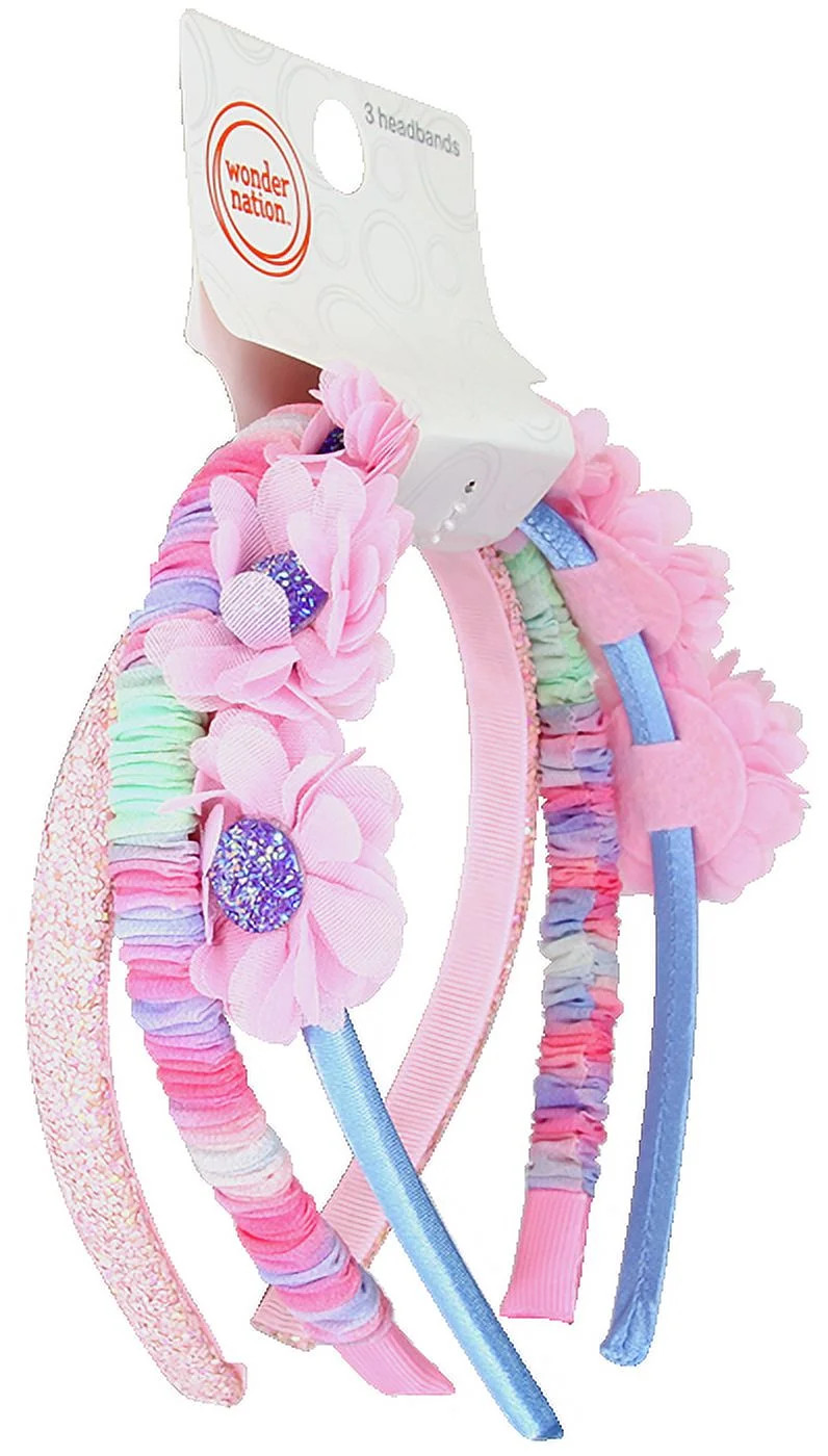 Wonder Nation Flowers and Glitter Headband Set, 3-Piece | Walmart (US)