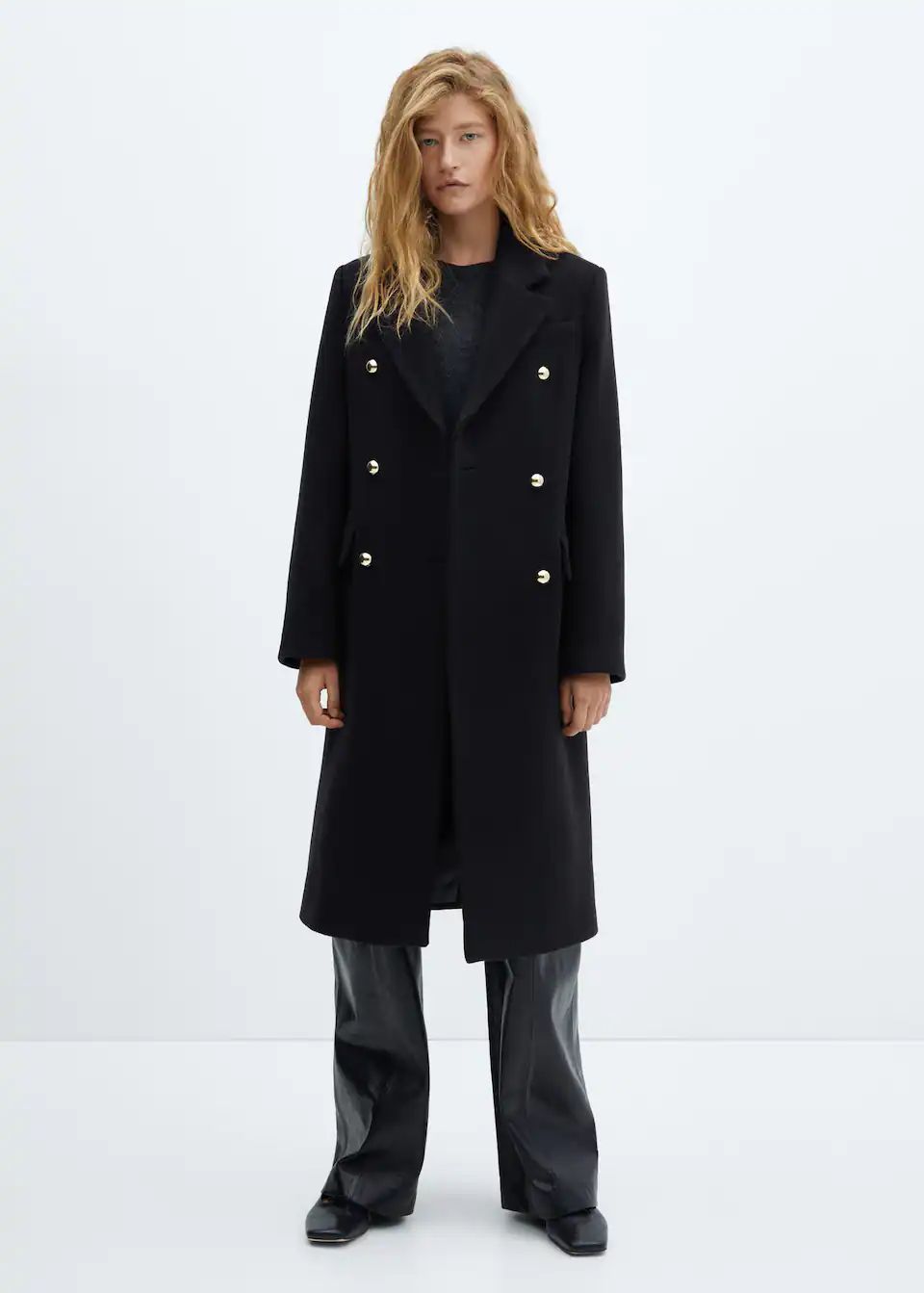 Wool double-breasted coat with buttons | MANGO (UK)