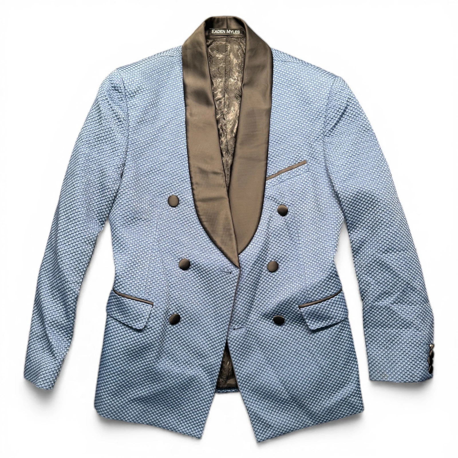 Eaden Myles Blue Textured Double Breasted Tuxedo Jacket Shawl Lapel | eBay | eBay US