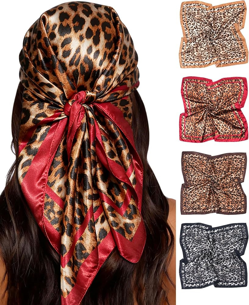 Silk Satin Square Head scarf for Women, 35" 4PCS Hair Bandana Neck Scarves | Amazon (US)