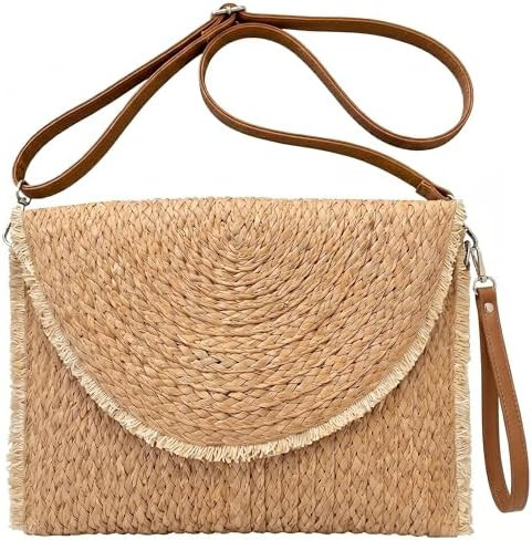 Straw Beach Clutch Purse for Women Summer Woven Handbag Crossbody Envelope Shoulder Bag | Amazon (US)
