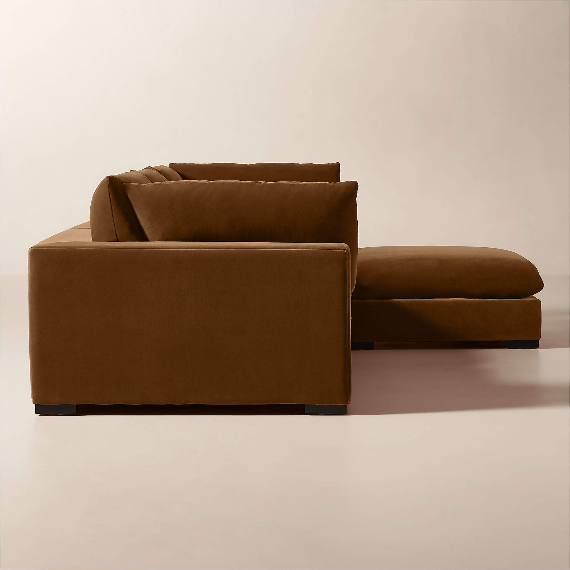 Deseo 4-Piece Praline Brown Performance Velvet Deep Depth Sectional Sofa + Reviews | CB2 | CB2