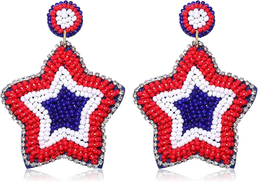 American Flag Beaded Drop Earrings for Women Independence Day 4th of July Earrings Champagne Bott... | Amazon (US)
