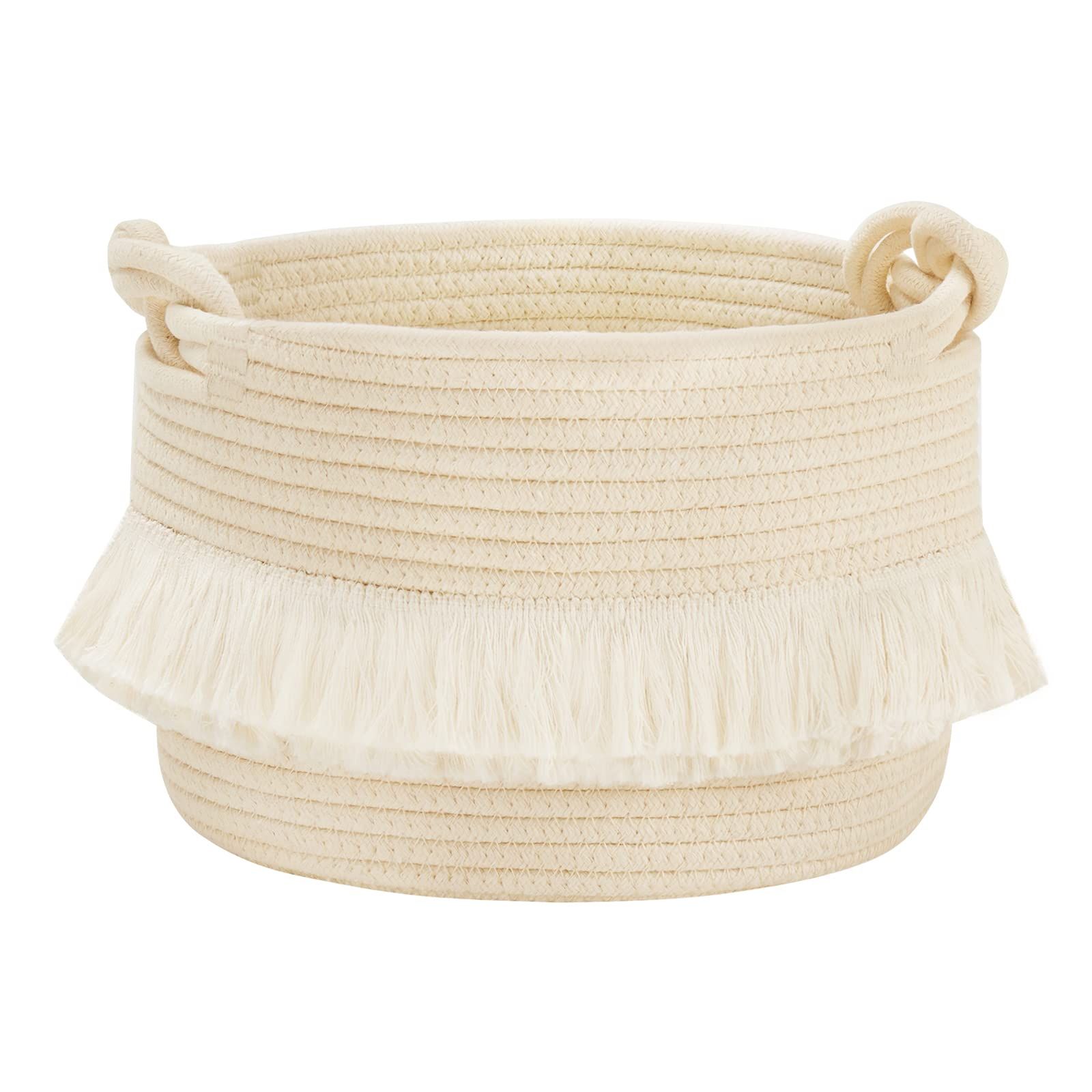 YOUDENOVA Small Woven Storage Basket, Decorative Cotton Rope Basket with Knot Handles, Boho Stora... | Amazon (US)