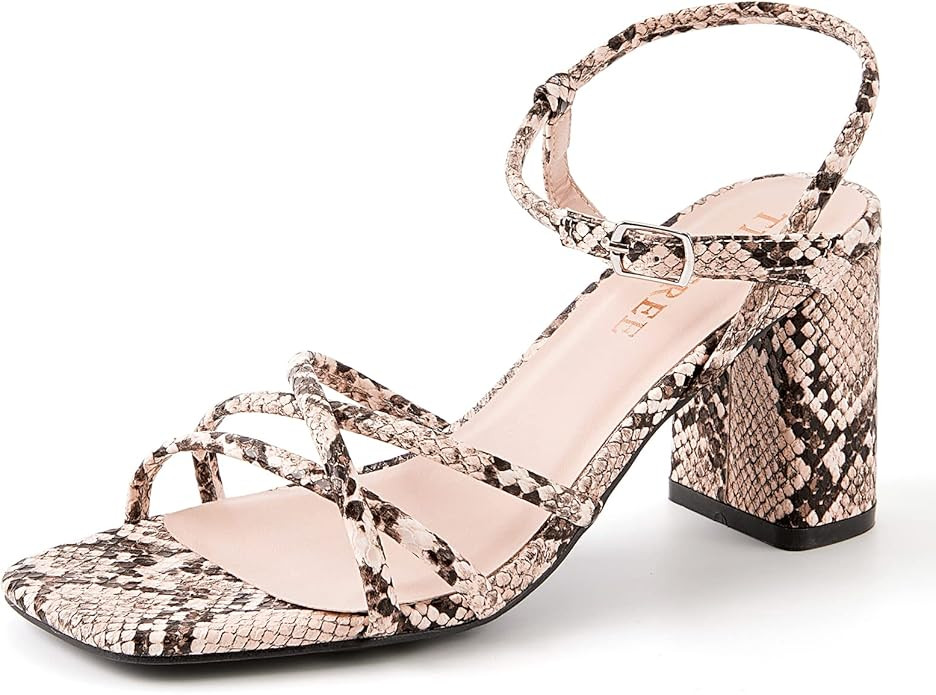 TINSTREE Women's Strappy Chunky Heeled Sandals Square Toe Block Heel Mules Heels | Amazon (US)