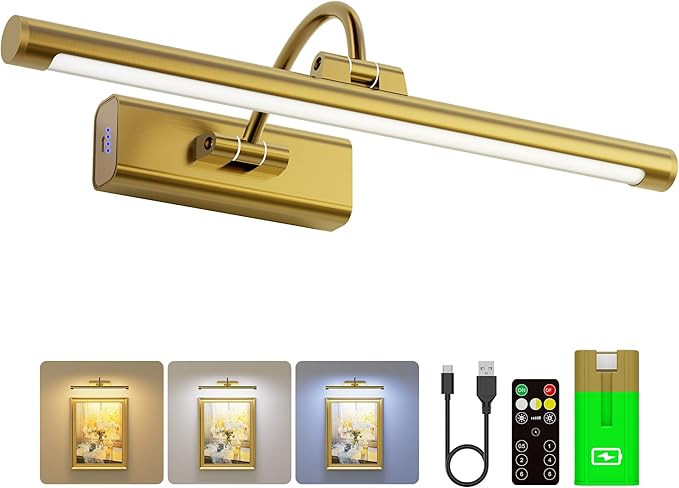 16" Gallery Picture Light with 1pcs Extra 6000mAh Battery- Brass Cordless Rechargeable Wall Sconc... | Amazon (US)