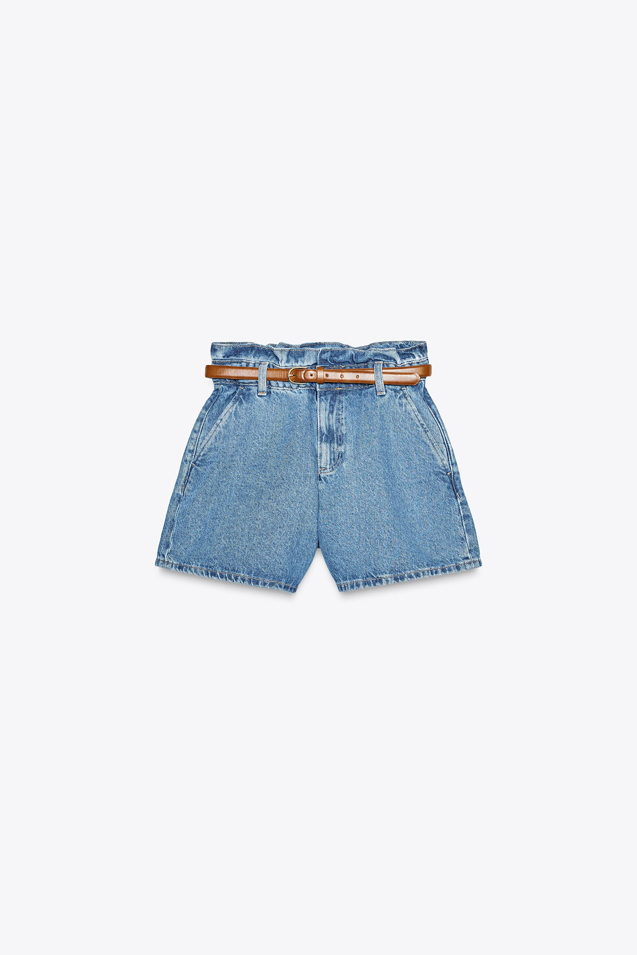 Z1975 DENIM PAPERBAG BELTED SHORTS | Zara US