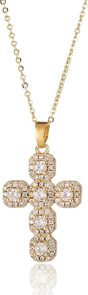 Cubic Zirconia Cross Charm Necklace, Copper/Silver Cross Pendant Necklace, Dainty Cross Charm Lin... | Amazon (US)
