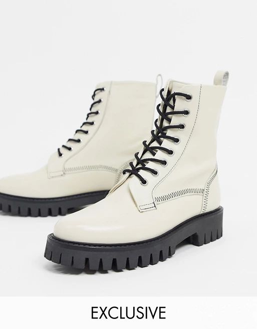 ASRA Exclusive Billie lace-up flat boots with stitch detail in bone leather | ASOS (Global)