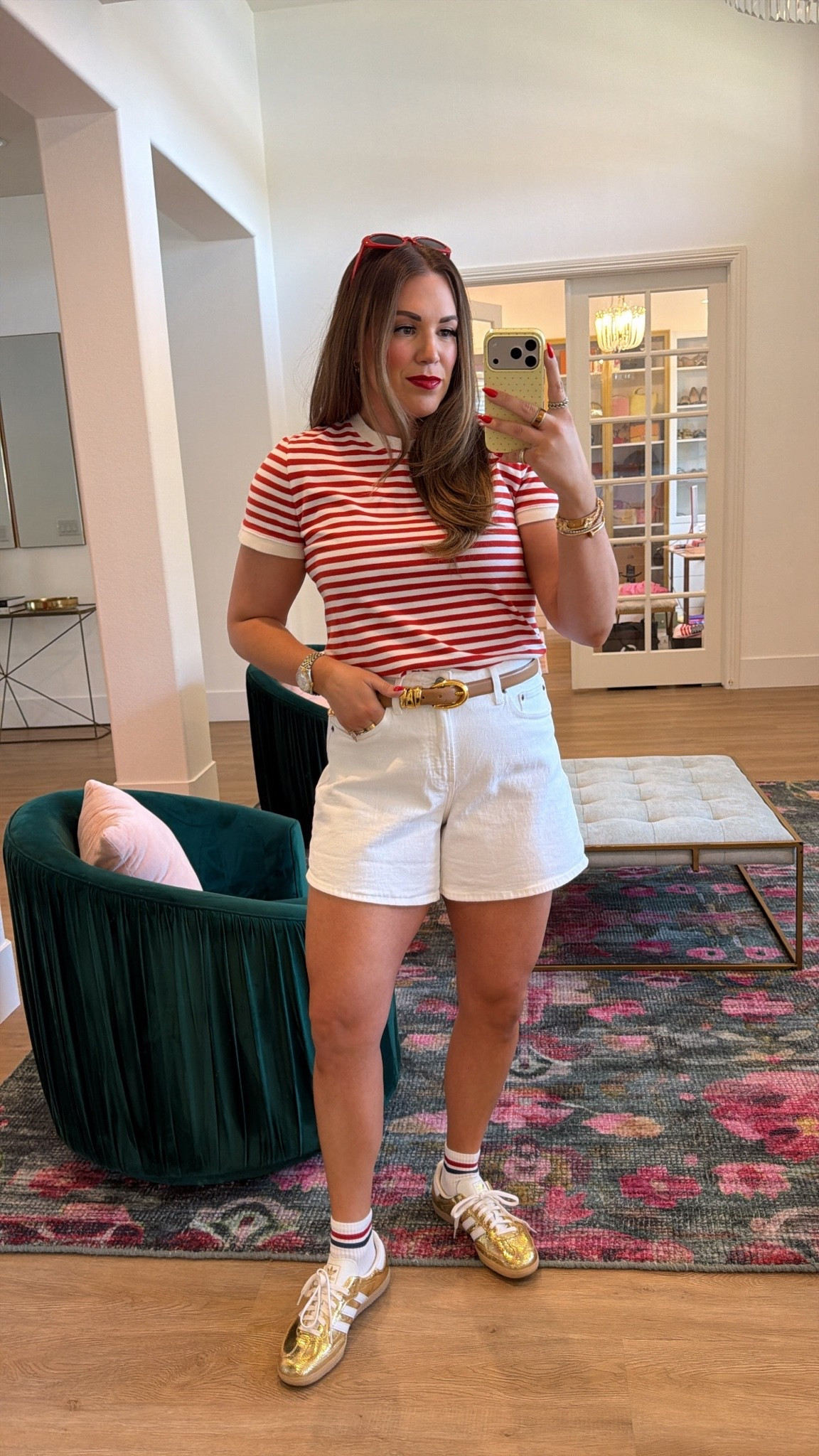 curvy midsize memorial day red and white look! wearing size large in red and white striped tee and size 30 in white denim shorts

#LTKSeasonal #LTKMidsize