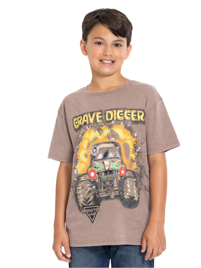 Monster Jam Boys Mineral Washed Graphic Tee with Short Sleeves, Sizes 4-18 | Walmart (US)