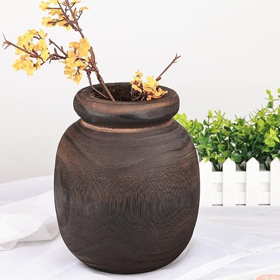 Round Wooden Vase for Farmhouse Home Decor,Rustic Wood Vases for Decor Table Centerpiece,Decorati... | Amazon (US)