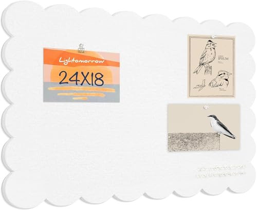 Lightomorrow Scalloped Bulletin Board, 24 x 18 Inches Felt Pin Board - Decorative Cork Alternative for Wall, Foldable Picture Self-Adhesive Vision Prayer Board with 20 Pushpins - White | Amazon (US)