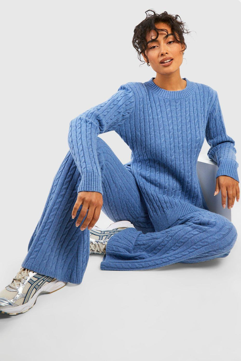 Soft Cable Knit Flare Trousers | Boohoo.com (FI)