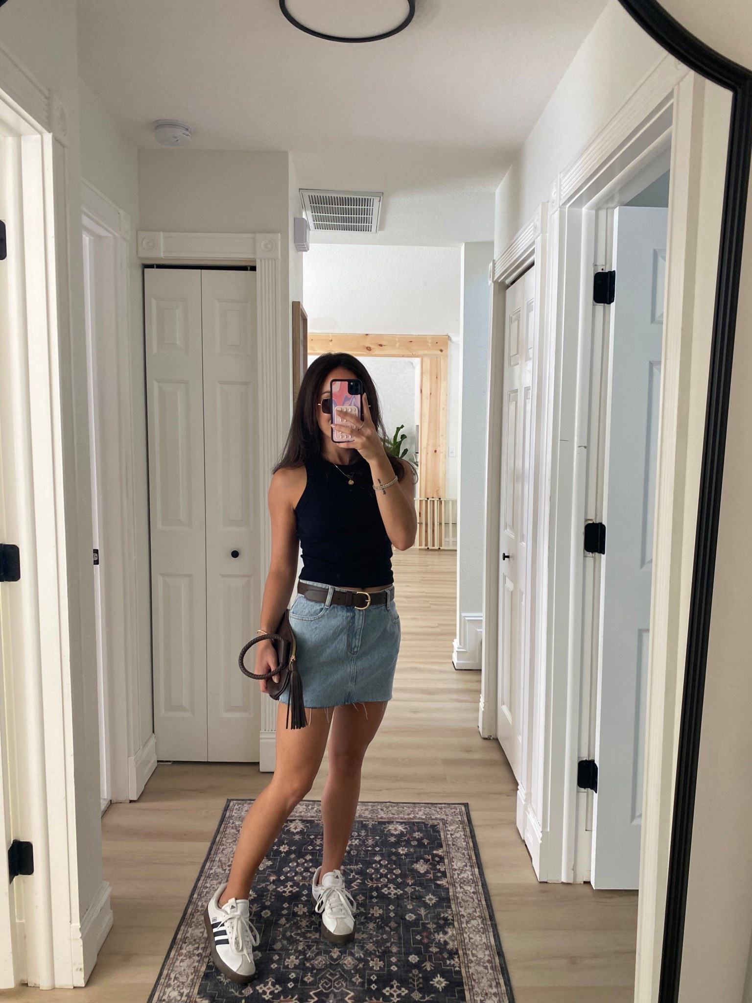 Fall outfits, fall transition style, denim mini skirt, adidas samba, adidas court sneakers, brown and black outfit, fall outfit inspo, fall fashion, mini skirt outfits, black ribbed tank top 

#LTKStyleTip #LTKFindsUnder50 #LTKFindsUnder100