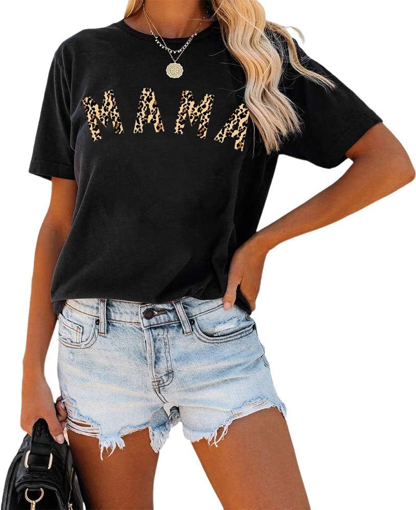 Womens Madre Leopard Print T-Shirts Short Sleeve Mama Shirts Cheetah Mom Graphic Tees Tops | Amazon (US)