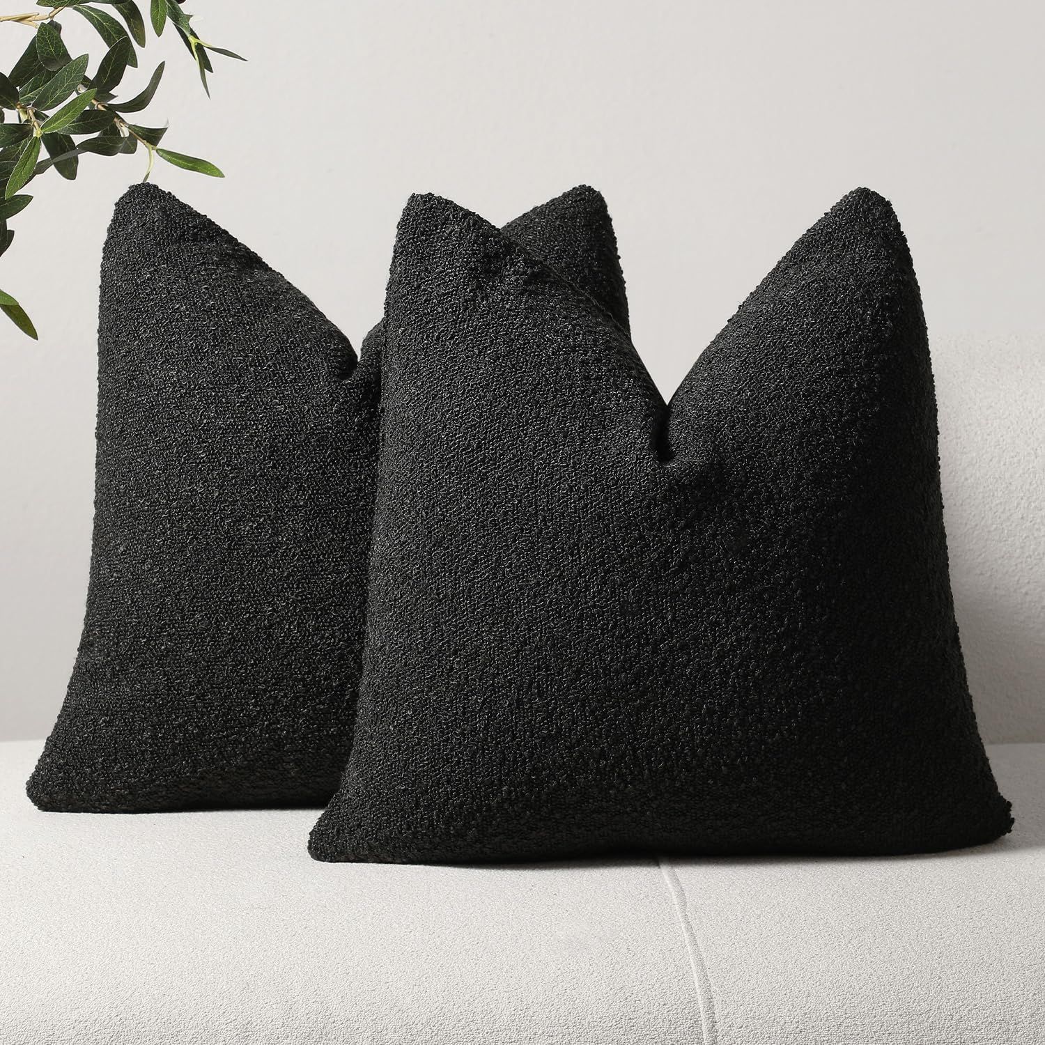 DEZENE Textured Boucle Throw Pillow Covers 18x18 Black Charcoal for Bed Couch Sofa Living Room, P... | Amazon (US)