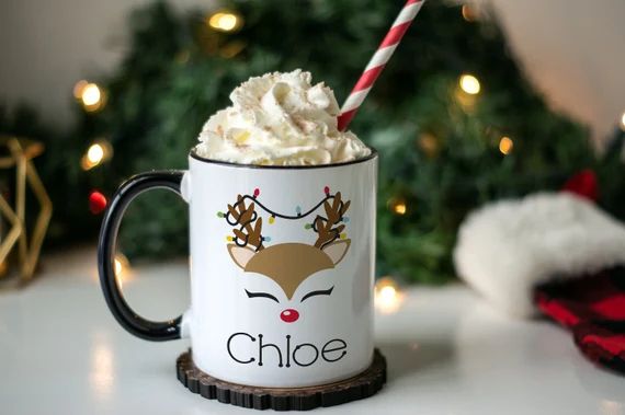 funny christmas mug, secret santa gift, reindeer mug, personalized hot chocolate mugs | Etsy (US)