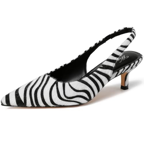 Wonvatu ZebraPrints Kitten Heels for Women Closed Pointed Toe Kitty Slingback Dressy Low Heeled Pumps Fashion Casual Herls Bridal Dress Shoes 12 | Amazon (US)