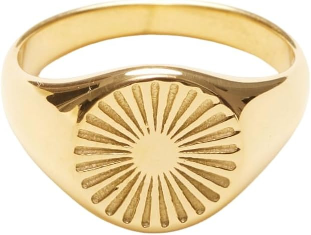 18K Gold Plated Sun Signet Ring, Gold Rings for Women, Gold Band Minimalist Style | Amazon (US)