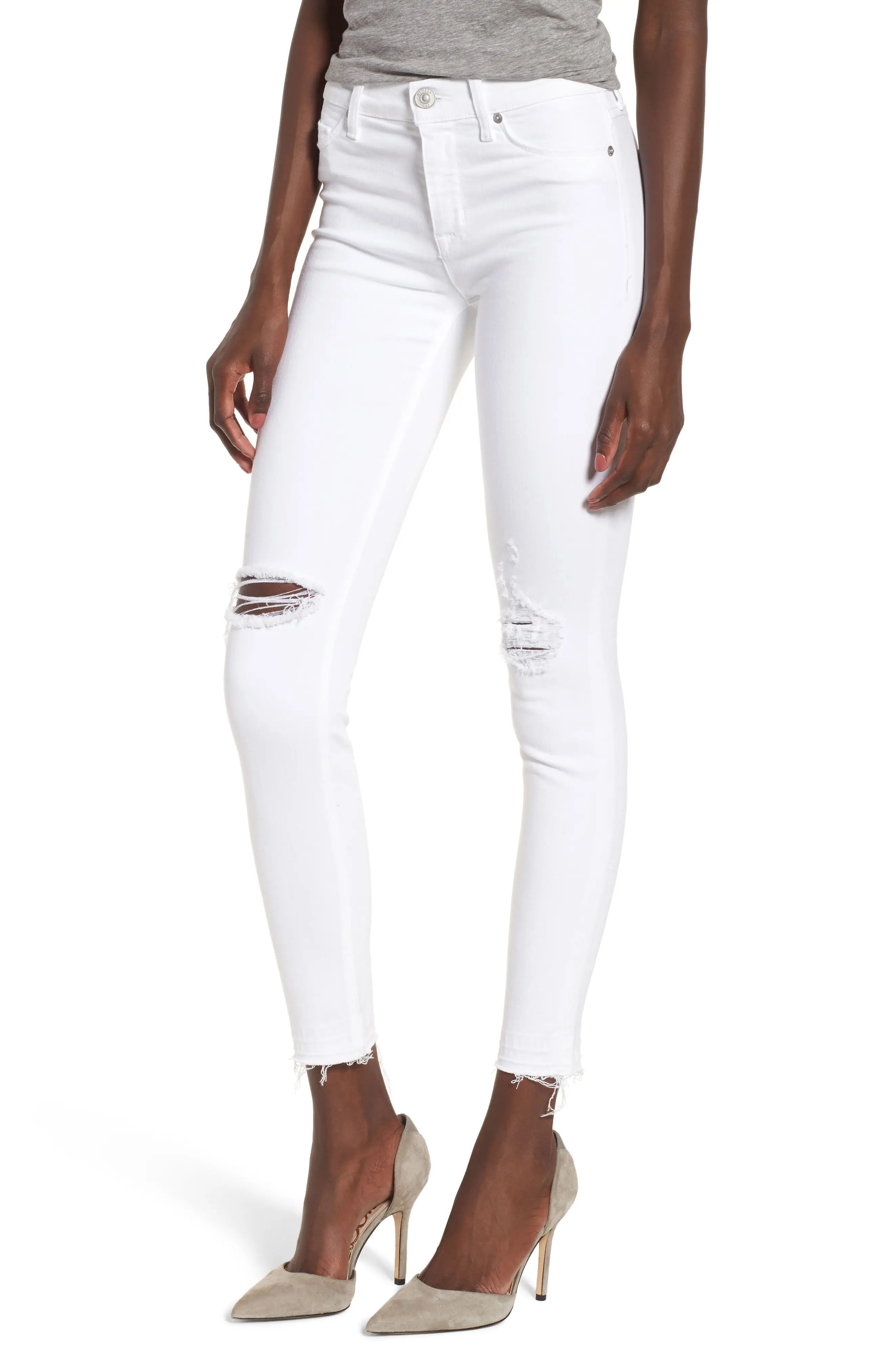 Hudson Jeans Nico Ankle Super Skinny Jeans (Optical White Destructed) | Nordstrom