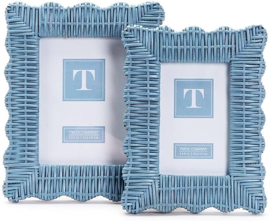 Two's Company Blue Wicker Weave Photo Frames - Handmade Rattan Frames for 4x6 & 5x7 Photos, Boho ... | Amazon (US)