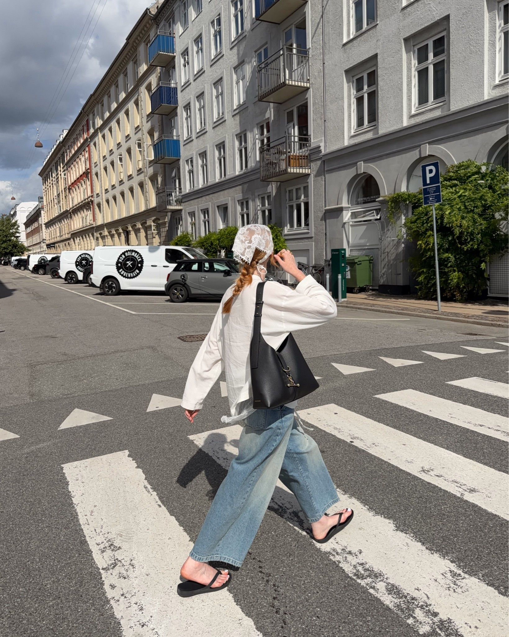 Zara Top, Strathberry Kite Bag, Barrel Leg Jeans, Bandana