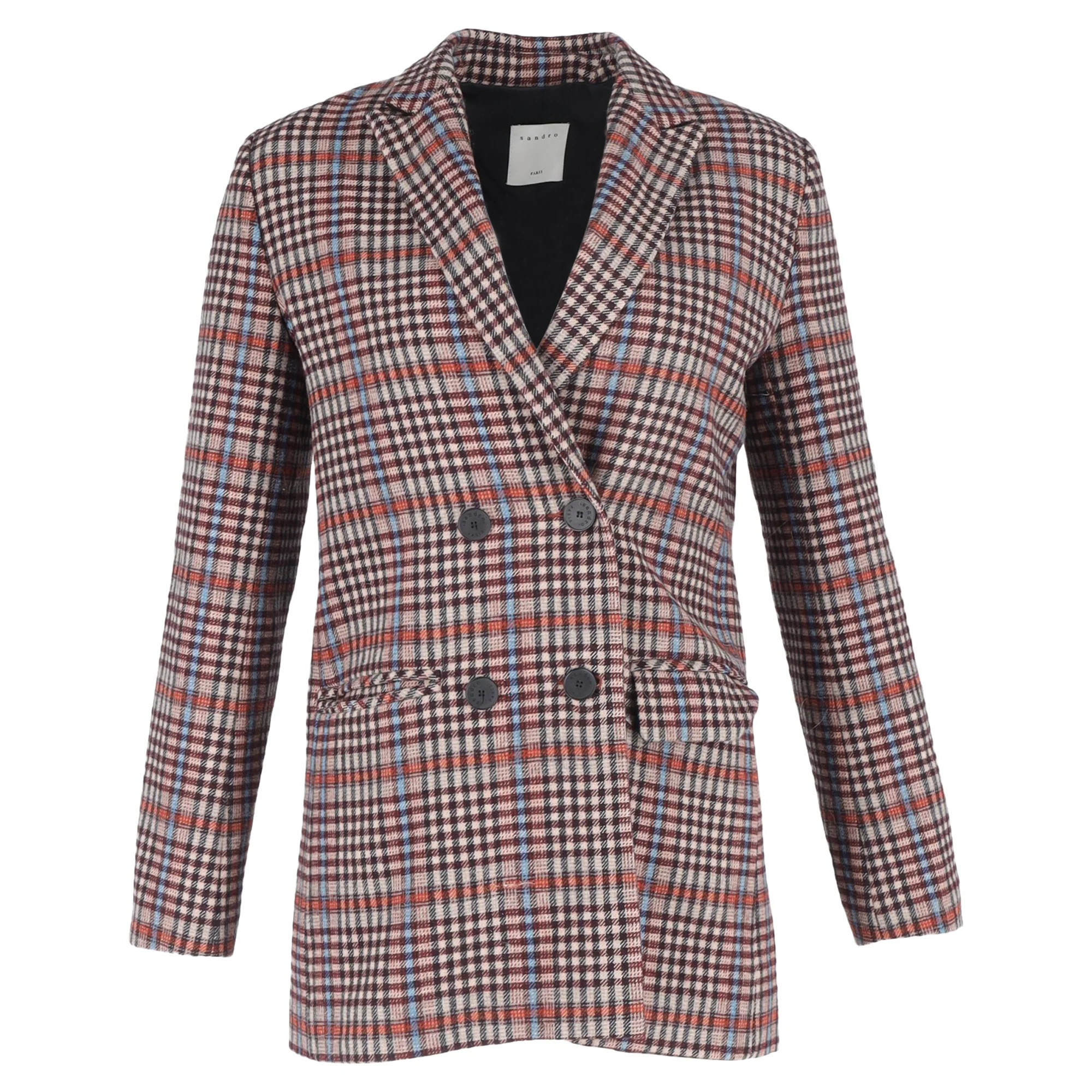 Sandro Paris Plaid Double-Breasted Blazer in Multicolor Wool | Shop Simon