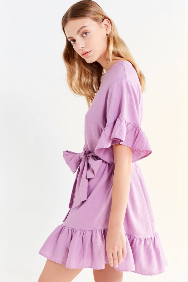 UO Suddenly Spring Linen Ruffle Tie Dress | Urban Outfitters (US and RoW)