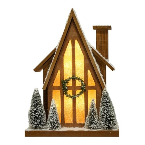 Christmas Decorations for Home Led Lighted Christmas Village Ski Lodge with Timer Wooden Snow Winter Scene Farmhouse Tree Wreath House Rustic Tabletop Holiday Decor Xmas Signs | Amazon (US)