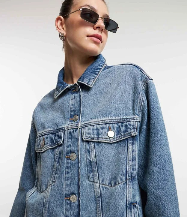 Jaqueta Oversized em Jeans com Bolsos e Recortes Azul | Renner (BR)