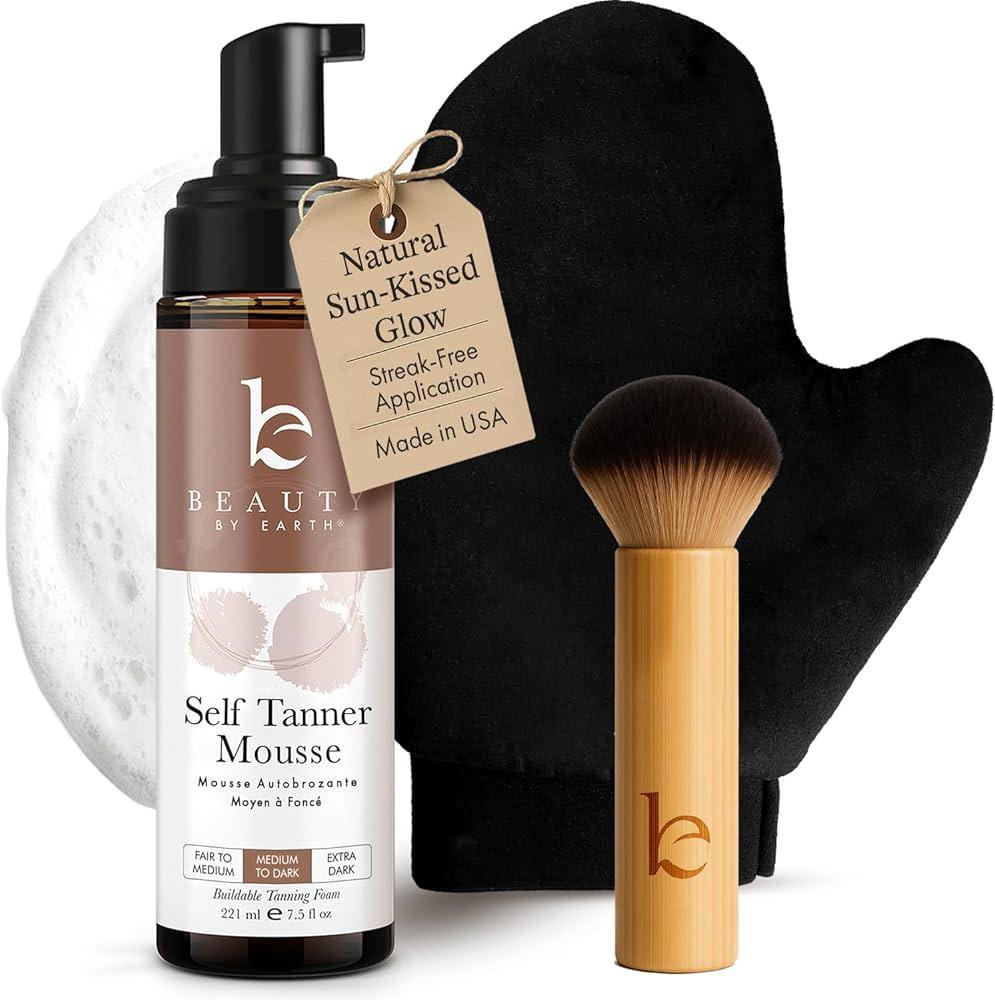 Self Tanner Tanning Mousse Kit - USA Made with Natural & Organic Ingredients, Tan Kit with Kabuki... | Amazon (US)