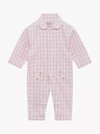 Trotters Lapinou Baby Freya Cotton Duck Appliqué Bodysuit, Pale Pink Gingham | John Lewis (UK)