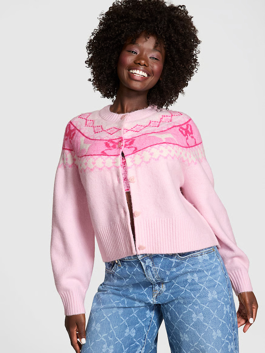 Buy PINK x LoveShackFancy Boxy Cardigan, Pink Tulip Fairisle - Order Sweaters online - PINK US | Victoria's Secret (US / CA )