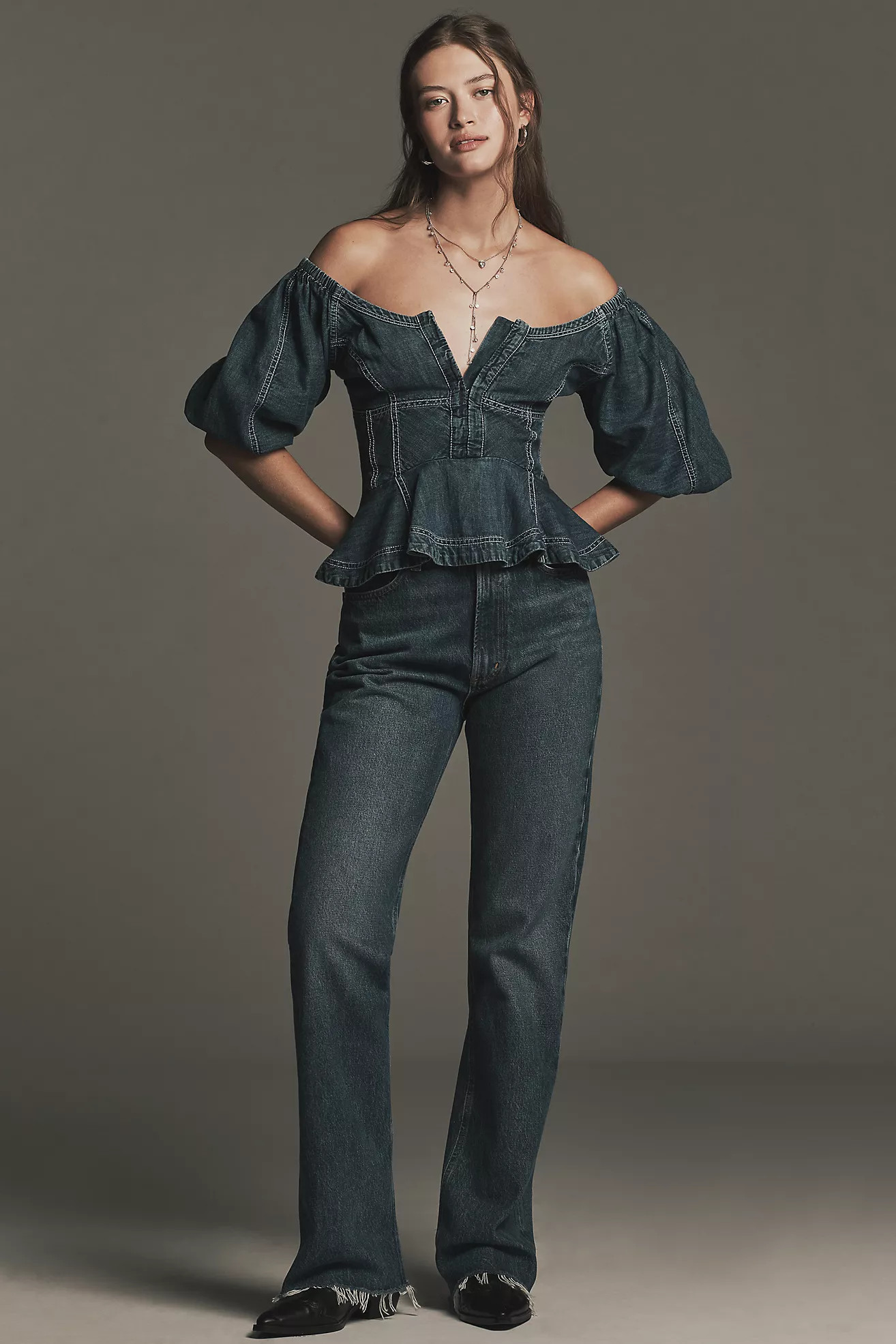 Pilcro Puff-Sleeve Peplum Blouse | Anthropologie (US)