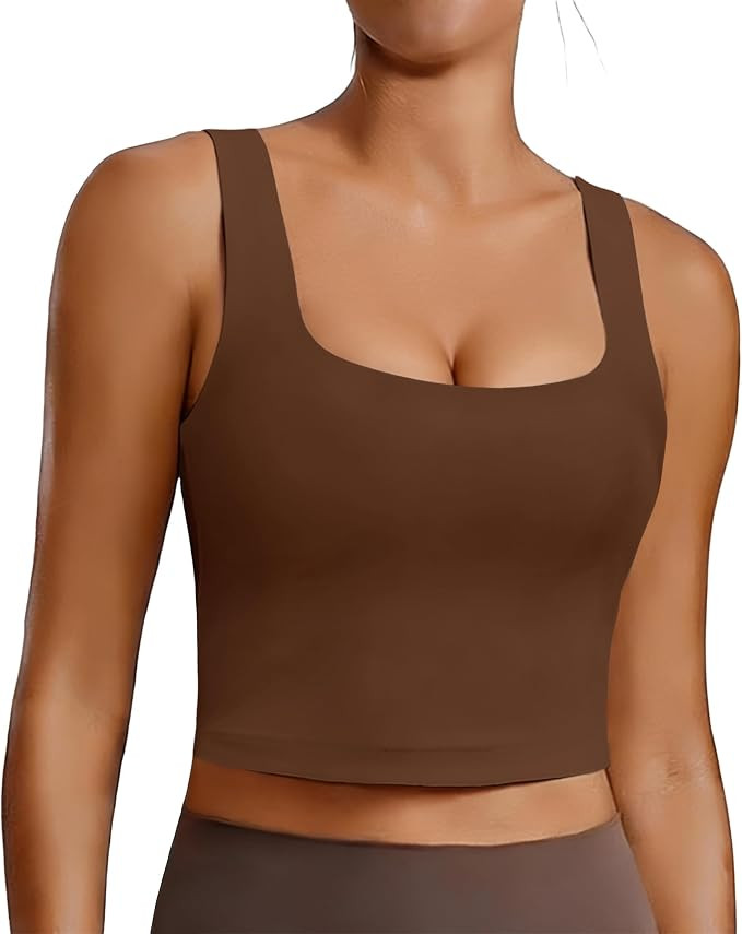 PINSPARK Sports Bra for Women Square Neck Longline Tank Top with Built in Bra | Amazon (US)