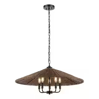 SAFAVIEH Palmera 4-Watt 5-Light Brown Pendant Light with Rattan Shade PND4211A - The Home Depot | The Home Depot