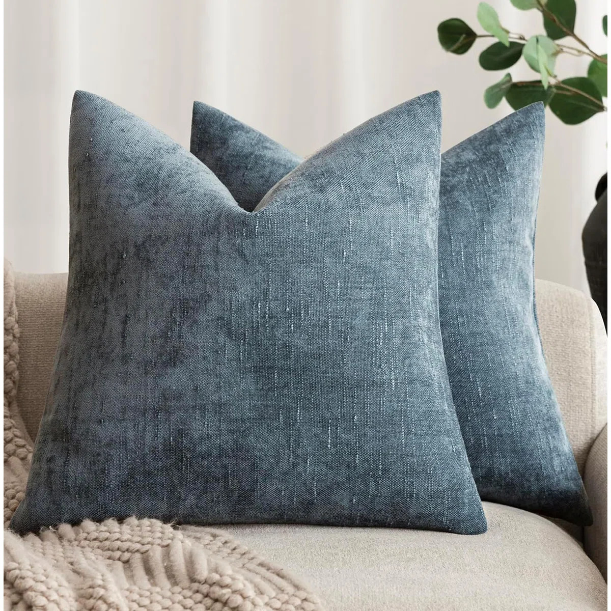 Set of 2 Soft Textured Chenille Throw Decorative Pillow Covers Square Accent Solid Cushion Cover ... | Wayfair North America