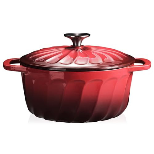 Enameled Cast Iron Dutch Oven with Lid, 6 QT Dutch Oven, Heavy Duty Cast Iron Pot for Sourdough Bread Baking, Braising, Cook, Bake, Oven Safe across All Cooktops (Red,6 QT) | Amazon (US)