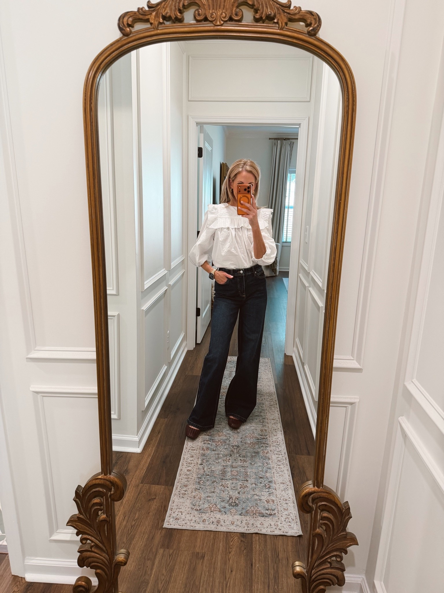 Cute top and new arrival jeans under $30. Perfect for errands around town.