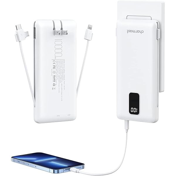 Portable Charger with Built-in Cords and AC Wall Plug,10000mAh USB C Power Bank,VRURC 5 Output & 2 I | Amazon (CA)