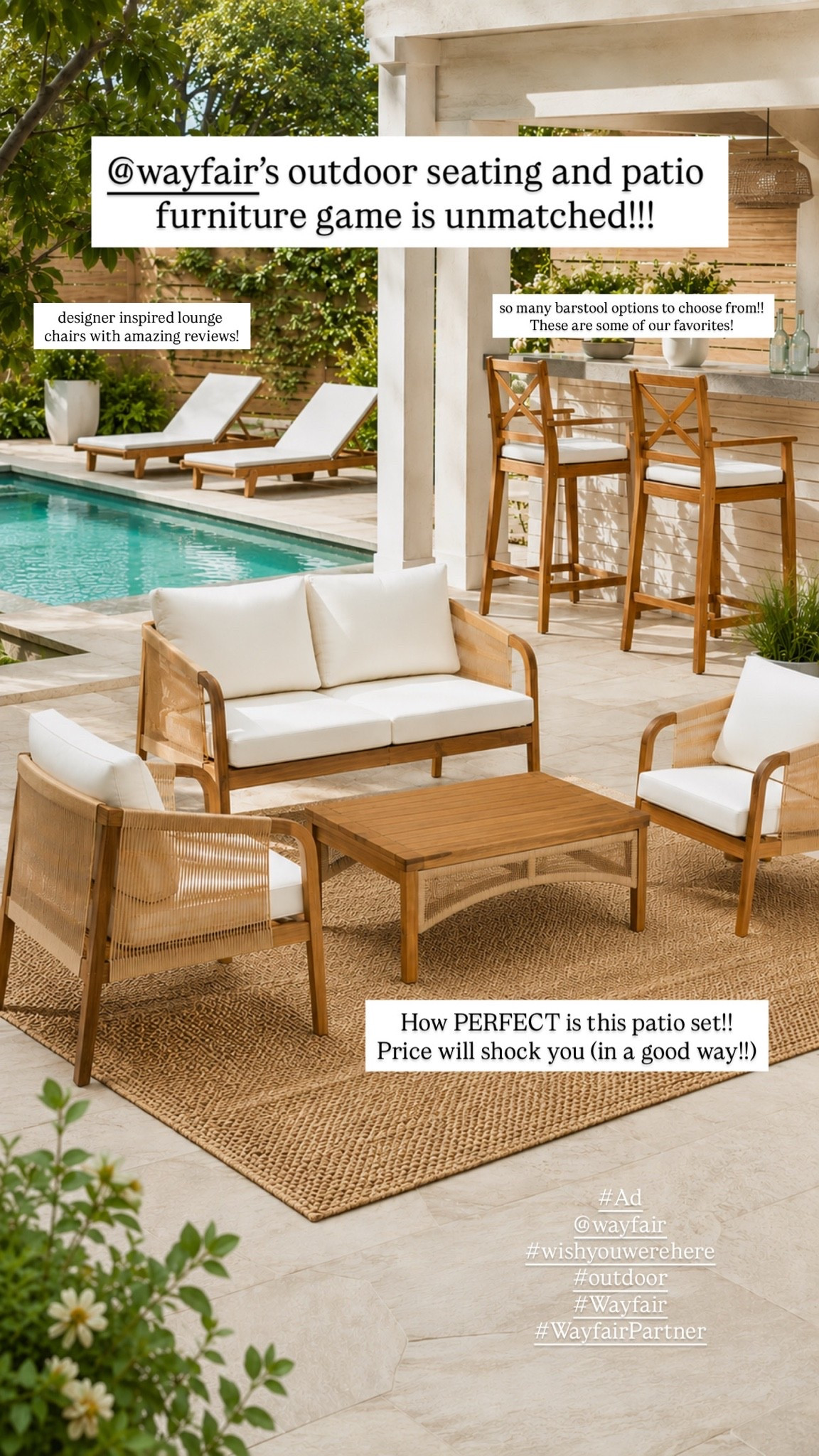 #Ad @Wayfair outdoor seating selection is second to NONE! From conversation sets to outdoor sectionals and sofas, barstools, you name it Wayfair has got it! Best of all, Wayfair has super fair prices and so much to choose from!! 

#Wayfair #WayfairPartner #wishyouwerehere #outdoor