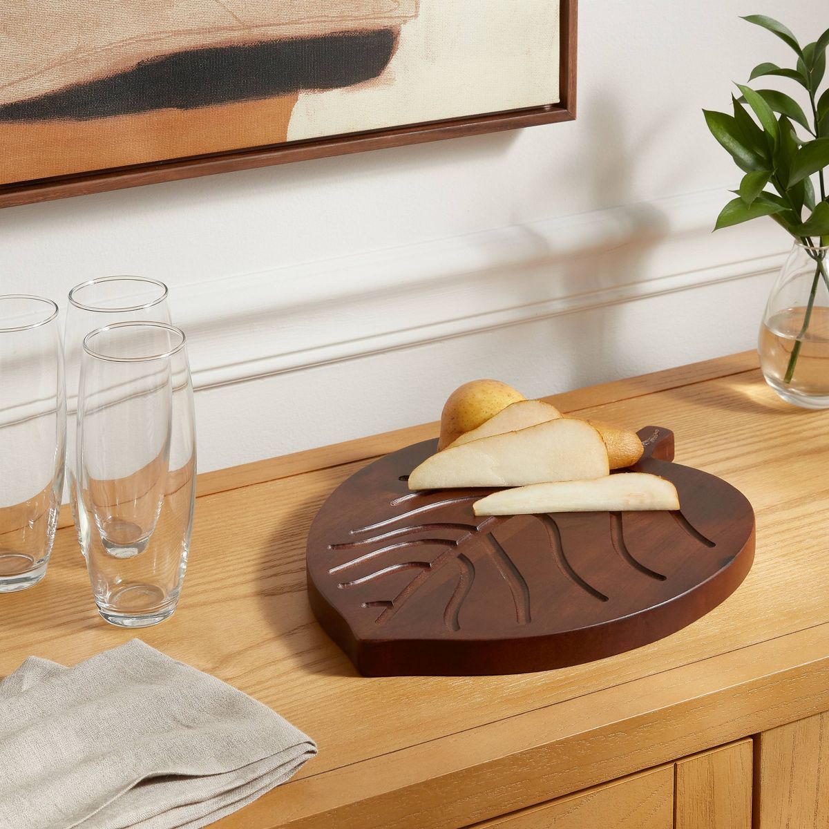 Wooden Oak Leaf Shape Serving Board with Handle Dark Brown - Threshold™ | Target