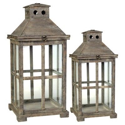2pc Wood And Glass Lantern Set Brown - A&B Home | Target