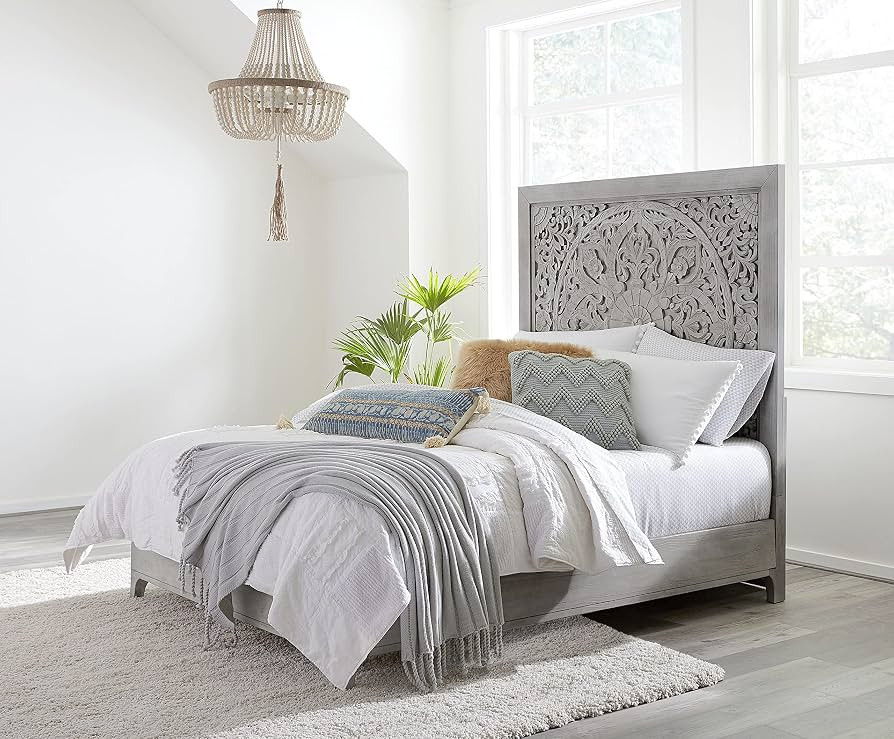 Modus Furniture Solid-Wood Low-Profile Bed, King, Boho Chic - Washed White | Amazon (US)
