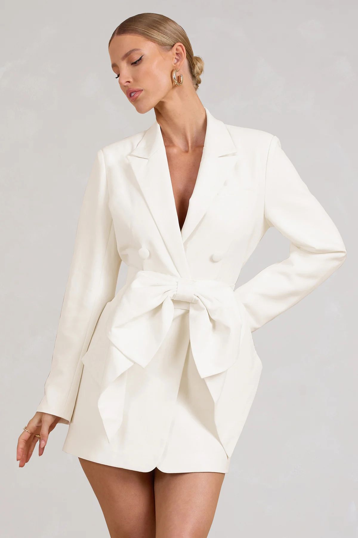 Prized | White Tailored Blazer Mini Dress With Bow | Club L London