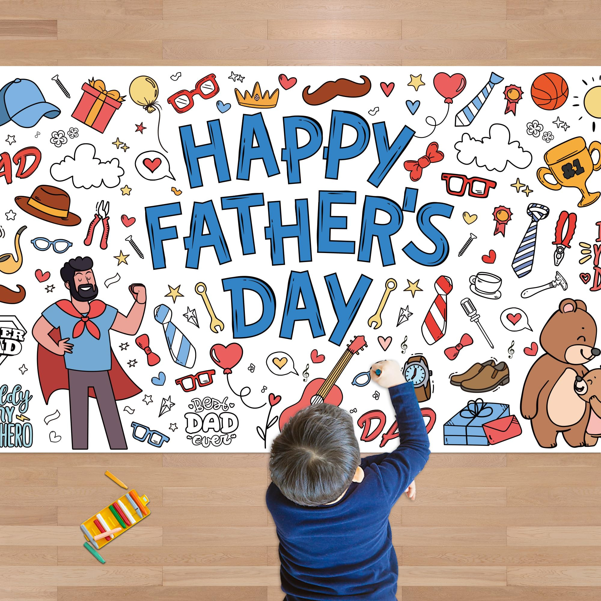 OHOME Fathers Day Giant Coloring Poster/Tablecloth - 30 x 72 Inches Jumbo Coloring Banner Kids Crafts Activities - Happy Fathers Day Decorations from Daughter Son Wife - Gifts from Kids | Amazon (US)