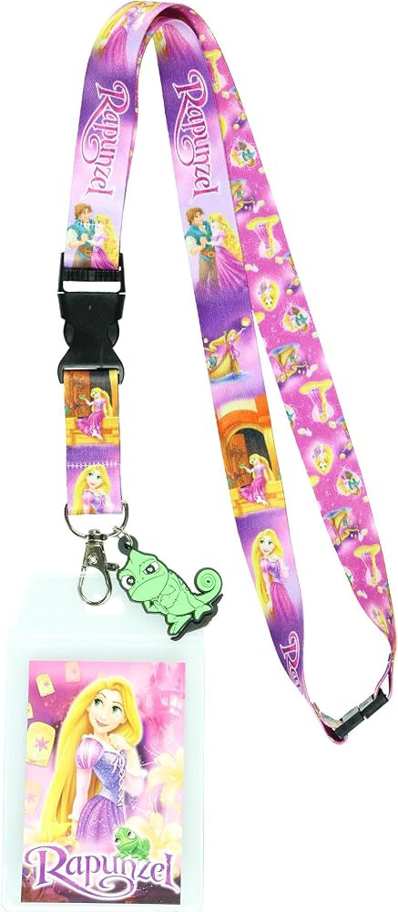 Disney Tangled Princess Rapunzel Scenes Breakaway Lanyard ID Badge Holder with 2" Rubber Pascal C... | Amazon (US)
