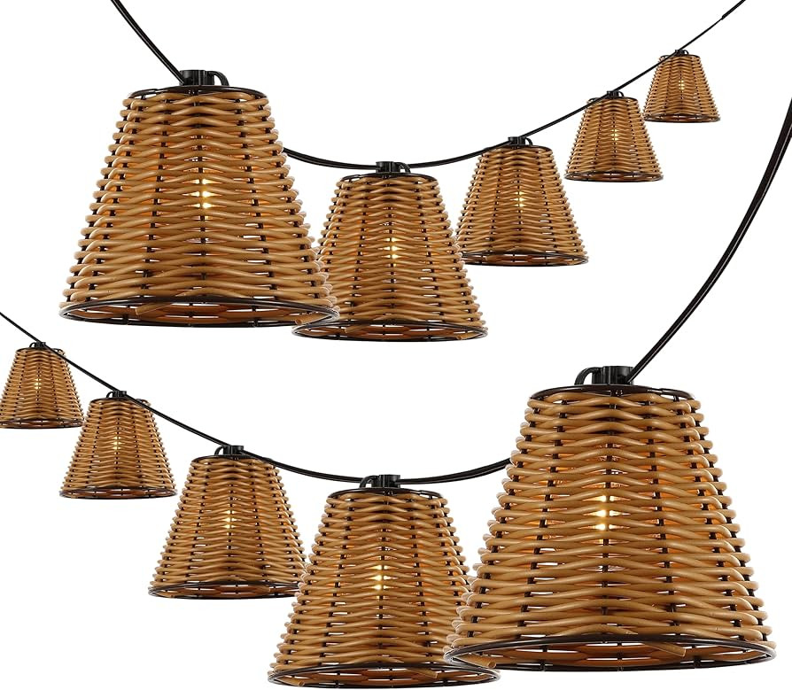 JONATHAN Y JYL8706A Payton 10-Light Indoor/Outdoor 10 ft. Classic Cottage Faux-Rattan Shaded LED ... | Amazon (US)